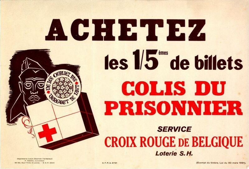 Achetez les 1/5èmes de billets. Colis du prisonnier. Service Croix Rouge de Belgique. Loterie S.H.