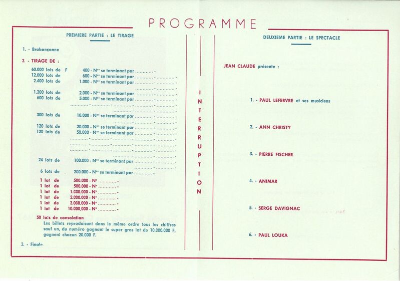 Tranche spéciale des Catherinettes 1967. Programme