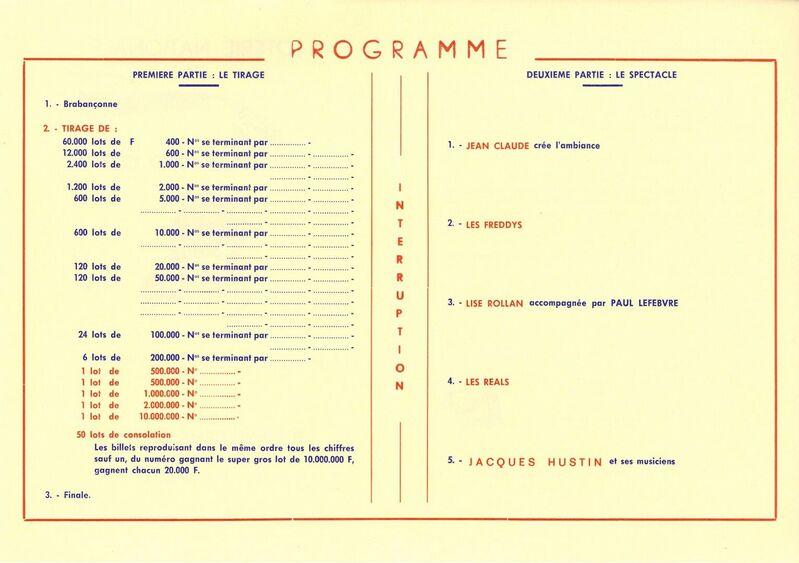 Tirage de la Dix-Neuvième Tranche. Programme