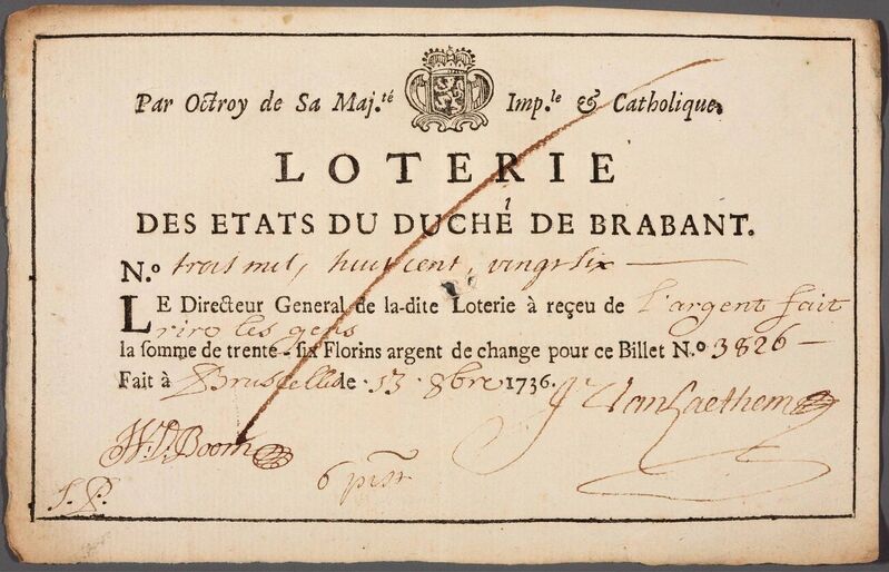 Biljet van de Loterij van de Staten van Brabant